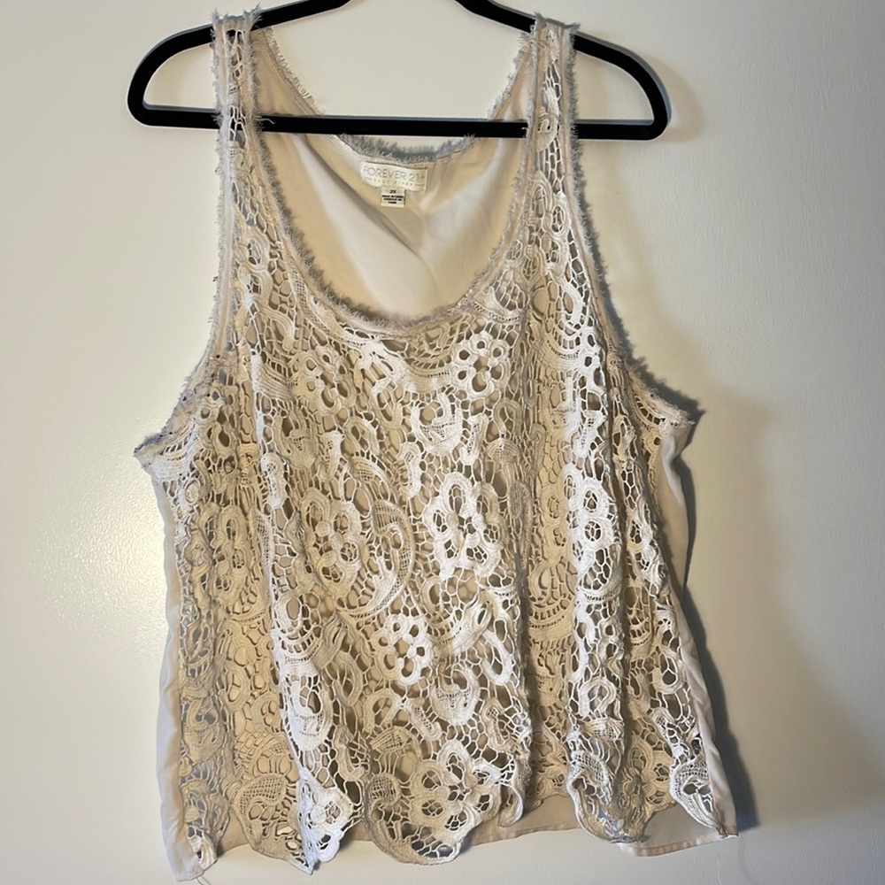 Forever 21 - Lace Cotton Tank - Size 2X - Cream